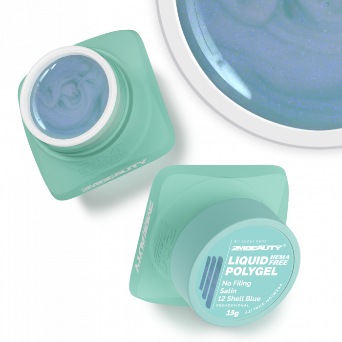 Liquid Polygel No Filing - Satin - 12 Shell Blue - HEMA Mentes Reszelésmentes Építőzselé