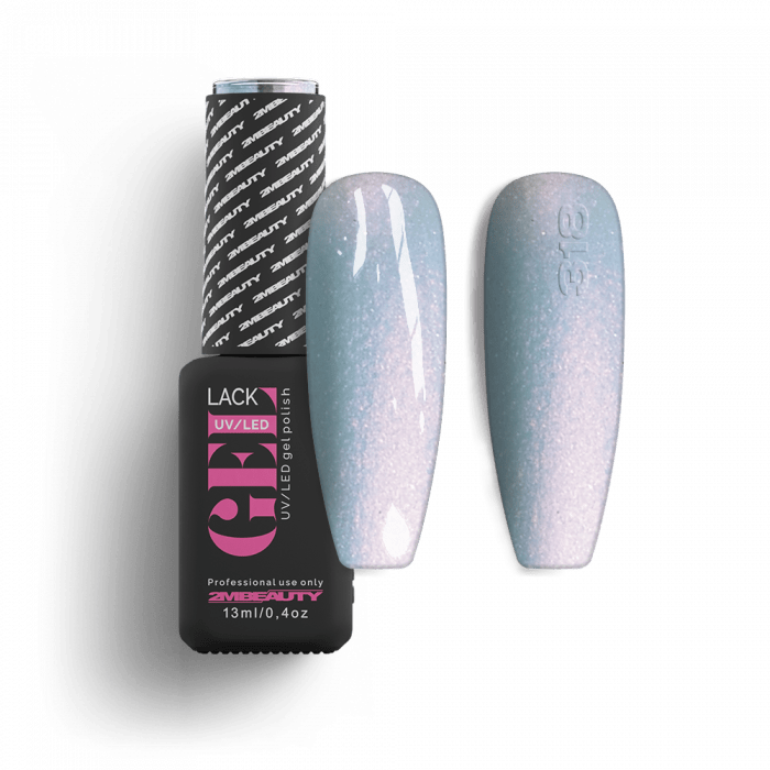 Gel Lack - Üveghatású 318: Átlátszó, világoskék lakkzselé, pink apró csillámokkal....