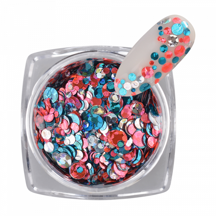 PolkaDot Mix Glitter 08: Kör formájú, változatos méretű és színű körömdíszítő....