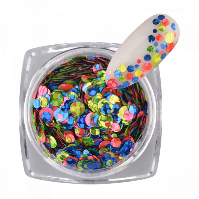PolkaDot Mix Glitter 09: Kör formájú, változatos méretű és színű körömdíszítő....