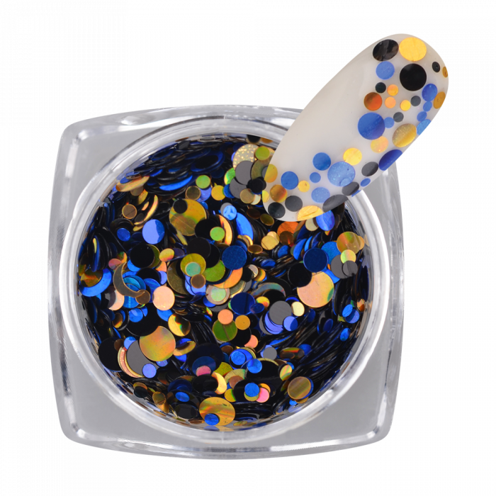 PolkaDot Mix Glitter 215: Kör formájú, változatos méretű és színű körömdíszítő....