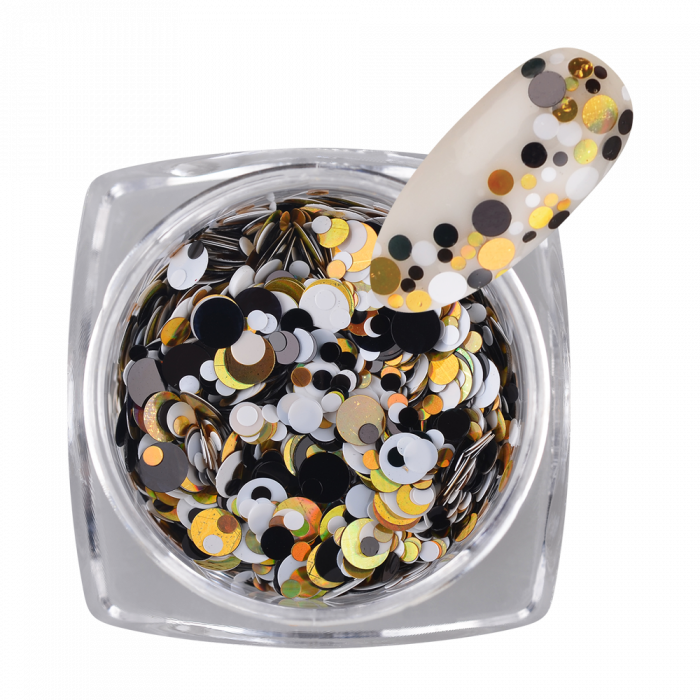 PolkaDot Mix Glitter 221: Kör formájú, változatos méretű és színű körömdíszítő....