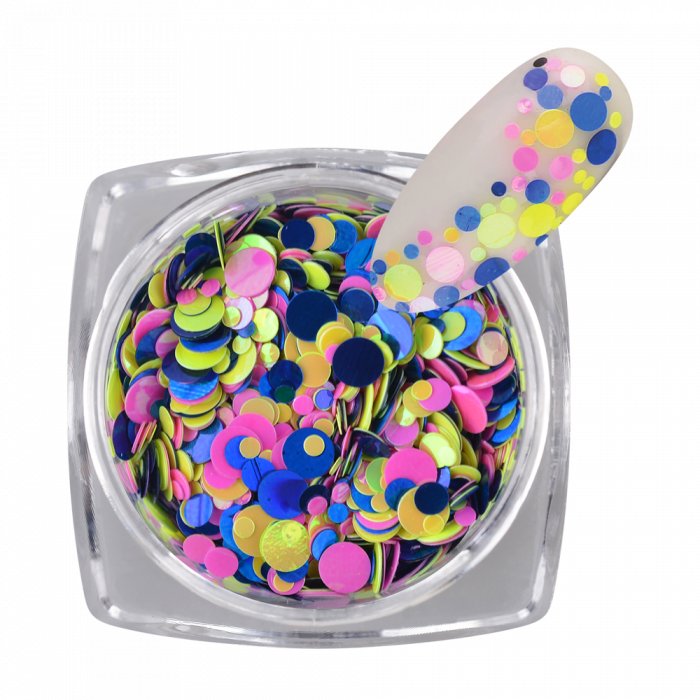 PolkaDot Mix Glitter 303: Kör formájú, változatos méretű és színű körömdíszítő....
