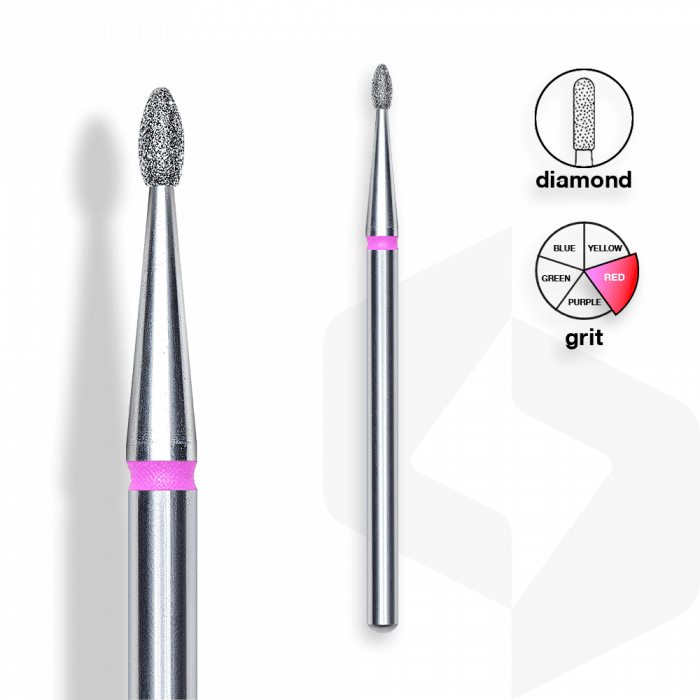 Staleks - Csiszolófej Gyémánt Ovális 1,6 mm | 3,4 mm Piros | Finom FA50R016-3.
 
- manikűrhö...