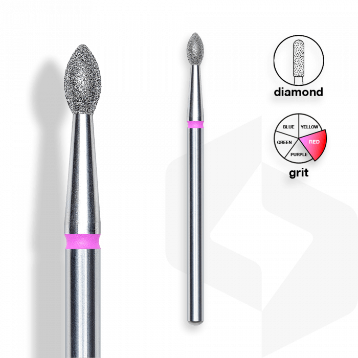 Staleks - Csiszolófej Gyémánt Ovális 2,5 mm | 4,5 mm Piros | Finom FA60R025-4.
 
- manikűrhö...