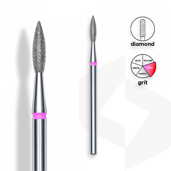Staleks - Csiszolófej Gyémánt Hegyes Lándzsa 2,1 mm | 8 mm Piros | Finom FA11R021-8K:
 
- man...