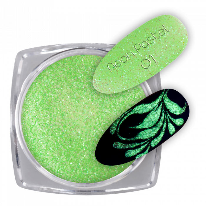 Glow Glitter Neon Pastel 01:
 
Sötétben világító neon pasztell zöld színű csillámpor, me...
