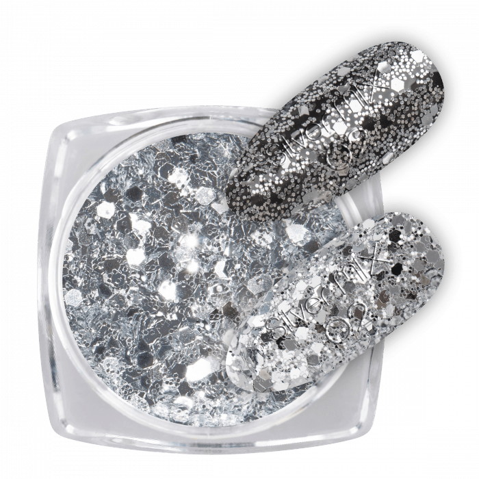 Glitter Silver Mix 02:Ragyogó csillámporok, bátran használhatod körömlakkos géllakkos alapra ...