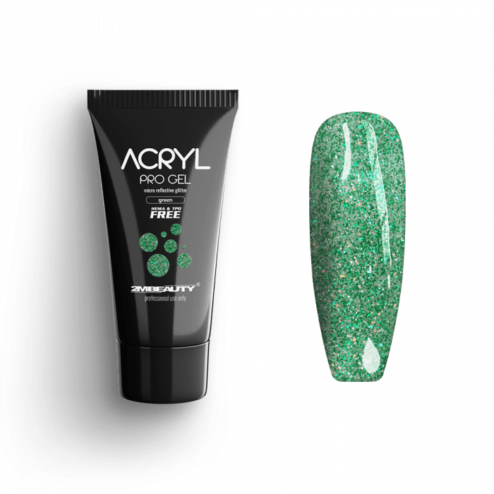 Acryl Pro Gel Micro Reflective Glitter Green - HEMA Mentes Akrilzselé:
Fényvisszaverő acrylgel-�...