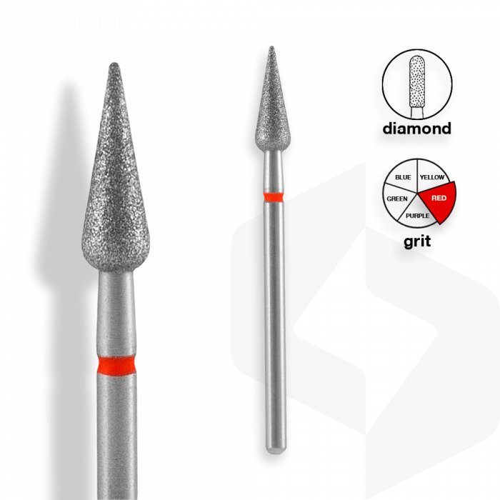 Staleks - Csiszolófej Gyémánt Hegyes Körte 4 mm | 12 mm Piros | Finom FA100R040-12:
 
 
- m...