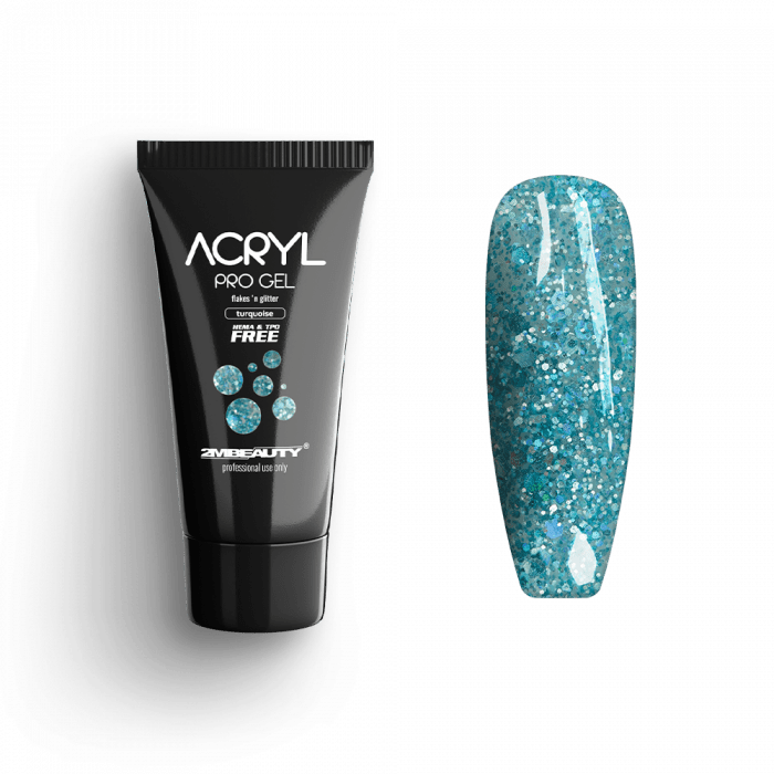 Acryl Pro Gel Flakes 'n Glitter Turquoise - HEMA Mentes Akrilzselé:
Csillámokkal és díszítősz...