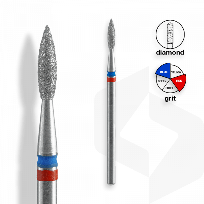 STALEKS - Gyémánt Csiszolófej Hegyes Lándzsa DUO 2,1 mm | 8 mm Piros-Kék | Finom-Közepes FA11R...