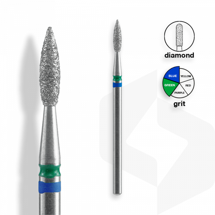 STALEKS - Gyémánt Csiszolófej Hegyes Lándzsa DUO 2,1 mm | 8 mm Kék-Zöld | Közepes-Durva FA11B...