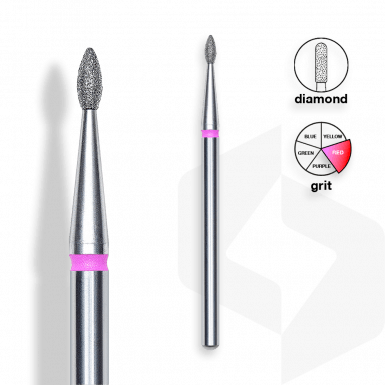 Staleks - Csiszolófej Gyémánt Csepp 1,6 mm | 4 mm Piros | Finom FA40R016-4K