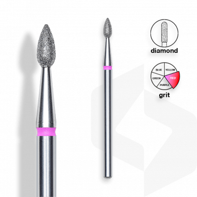 Staleks - Csiszolófej Gyémánt Csepp 2,3 mm | 5 mm Piros | Finom FA40R023-5K