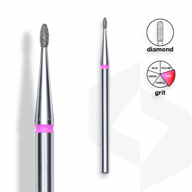 Staleks - Csiszolófej Gyémánt Ovális 1,2 mm | 3 mm Piros | Finom FA50R012-3K