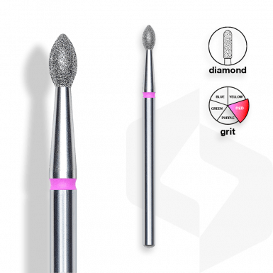 Staleks - Csiszolófej Gyémánt Ovális 2,5 mm | 4,5 mm Piros | Finom FA60R025-4.5K