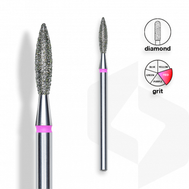 Staleks - Csiszolófej Gyémánt Lándzsa 2,3 mm | 10 mm Piros | Finom FA10R023-10K