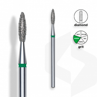 Staleks - Csiszolófej Gyémánt Hegyes Lándzsa 2,1 mm | 8 mm Zöld | Durva FA10G021-8K