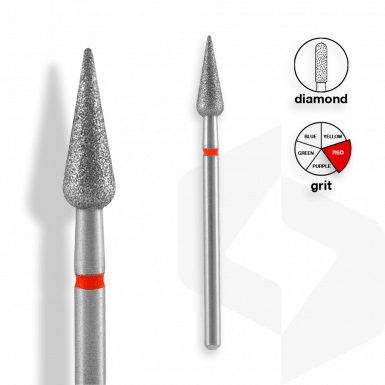Staleks - Csiszolófej Gyémánt Hegyes Körte 4 mm | 12 mm Piros | Finom FA100R040-12