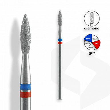 STALEKS - Gyémánt Csiszolófej Hegyes Lándzsa DUO 2,1 mm | 8 mm Piros-Kék | Finom-Közepes FA11RB021-8