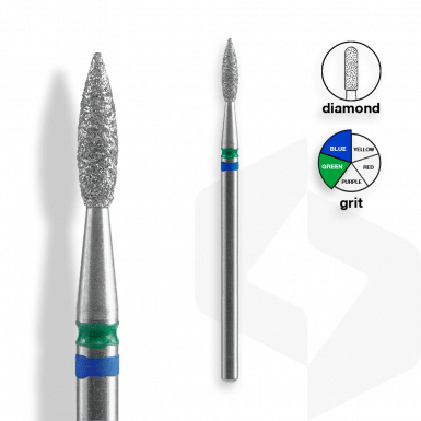 STALEKS - Gyémánt Csiszolófej Hegyes Lándzsa DUO 2,1 mm | 8 mm Kék-Zöld | Közepes-Durva FA11BG021-8