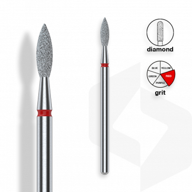 Staleks - Csiszolófej Gyémánt Hegyes Lándzsa 2,3 mm | 8 mm Piros | Finom FA11R023-8