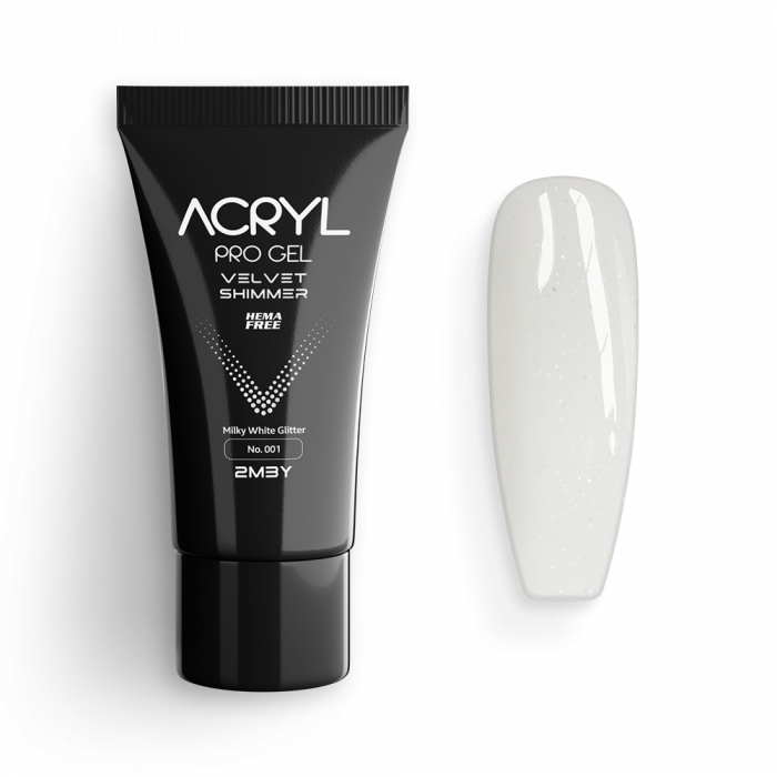 Acryl Pro Gel Velvet - Shimmer 001 Milky White Glitter - HEMA Mentes Akrilzselé:
Shimmer Milky Whi...