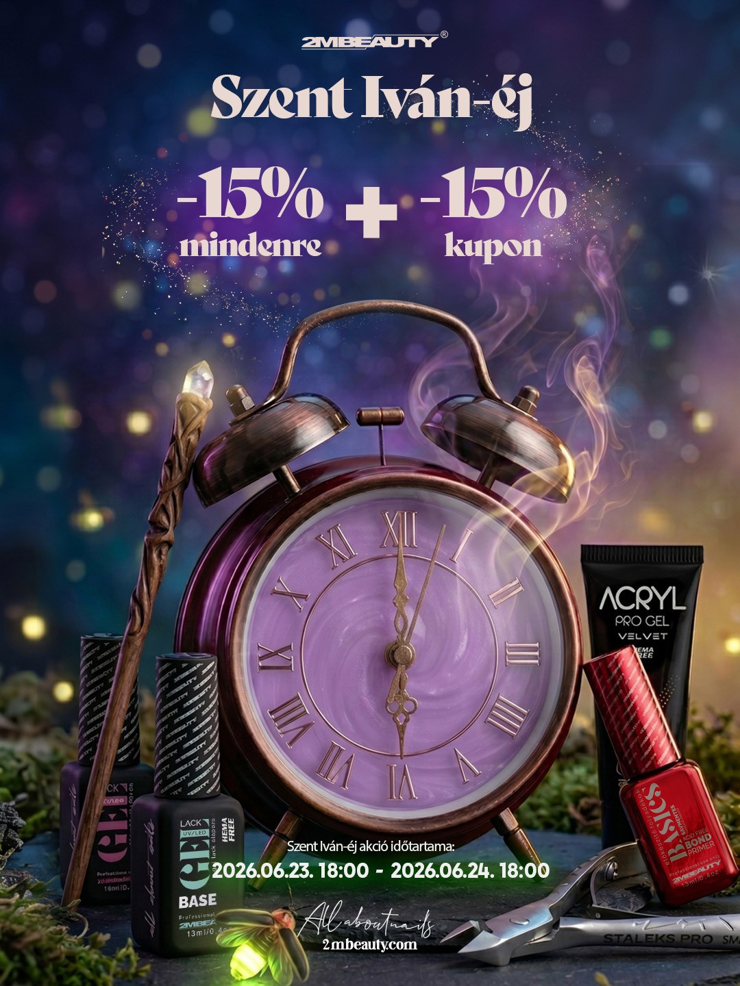 2MBEAUTY Szent Iván éji álom akció – 15–50% kedvezmény géllakkokra és műkörmös kellékekre